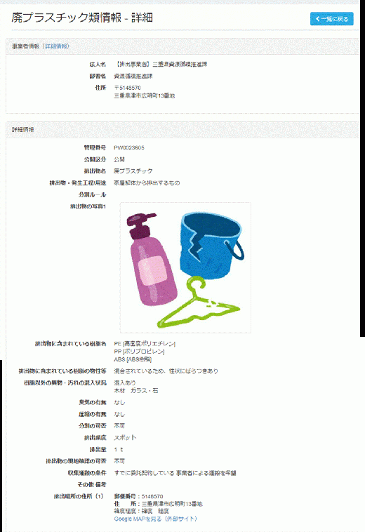 図３　廃プラスチック類情報登録画面